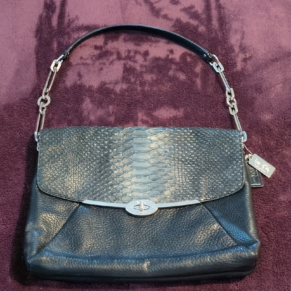 Coach Handbags - COACH MADISON SHOULDER FLAP IN GLITTER PYTHON SILVER BLACK​